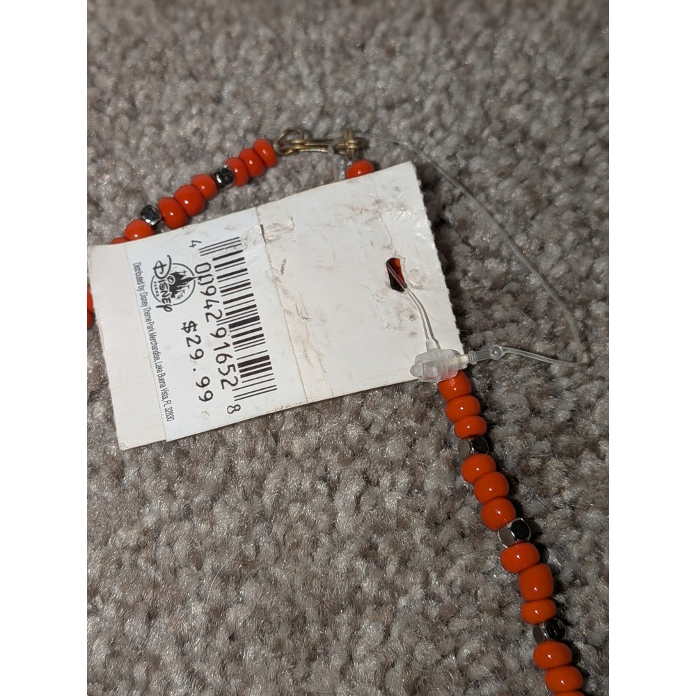 Disney Parks Orange Beaded Necklace Silver Tone Charm Halloween Costume Jewelry - Picture 5 of 6